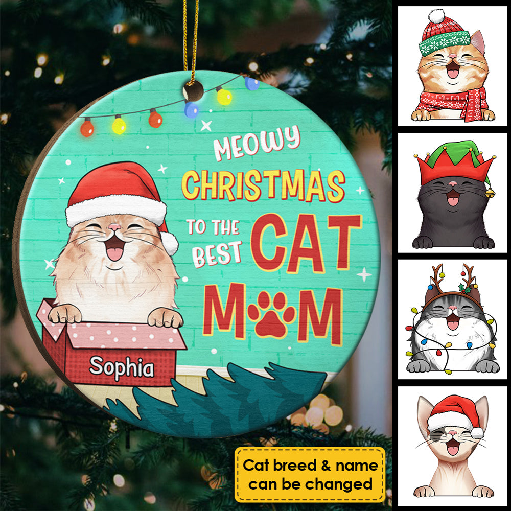 Meowy Woofmas To The Best Mom And Dad - Personalized Round Ornament.