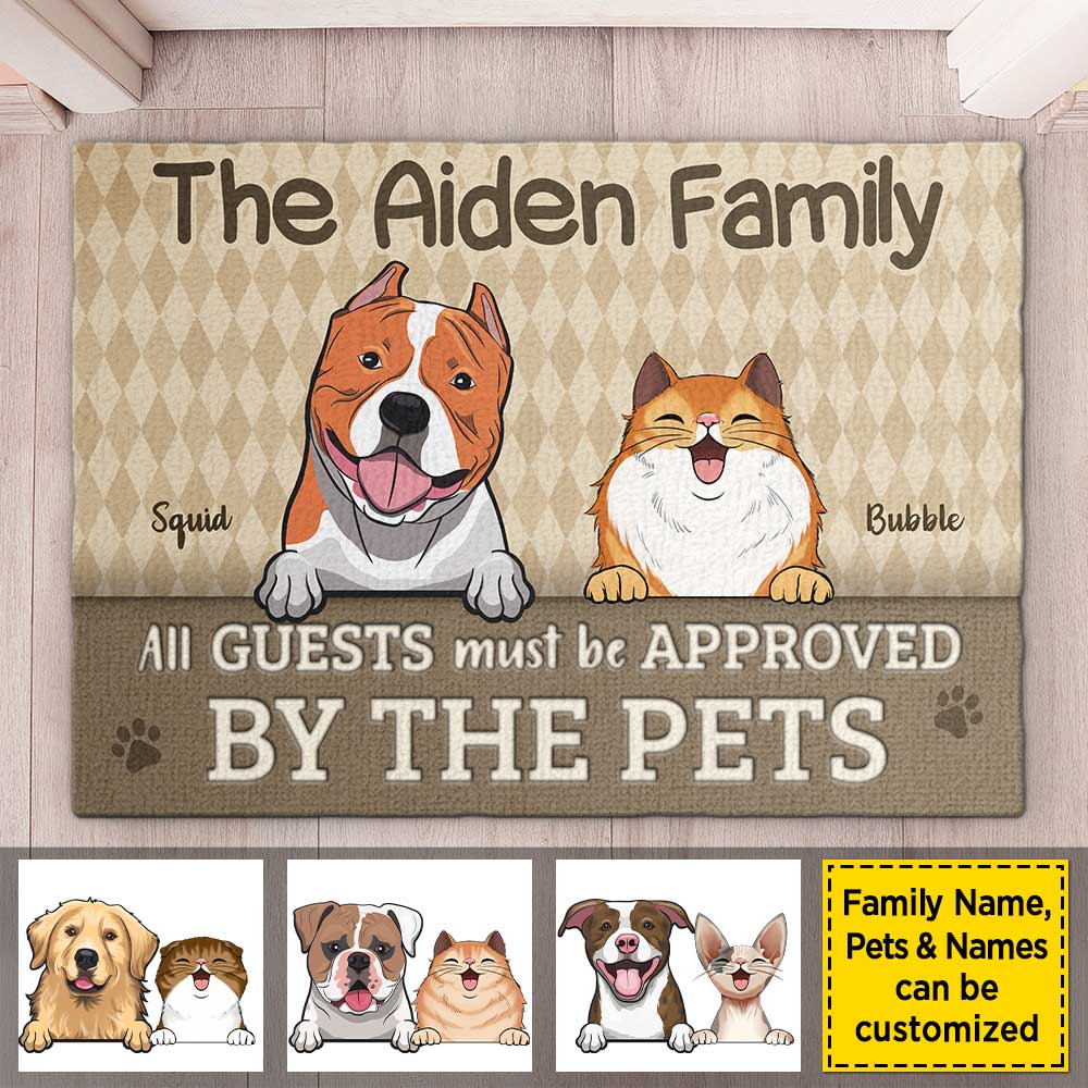 Tous les invités doivent être approuvés par les animaux - Tapis décoratif personnalisé - Télécharger une image, Cadeau pour les amoureux des animaux, Propriétaires d'animaux, Cadeau pour animaux