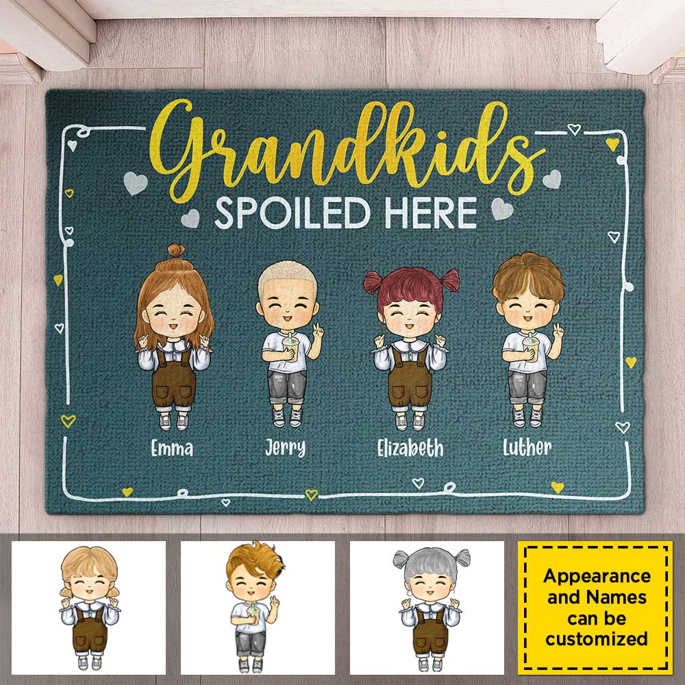 Petits-enfants gâtés ici - Tapis décoratif personnalisé - Cadeau pour couples, mari et femme