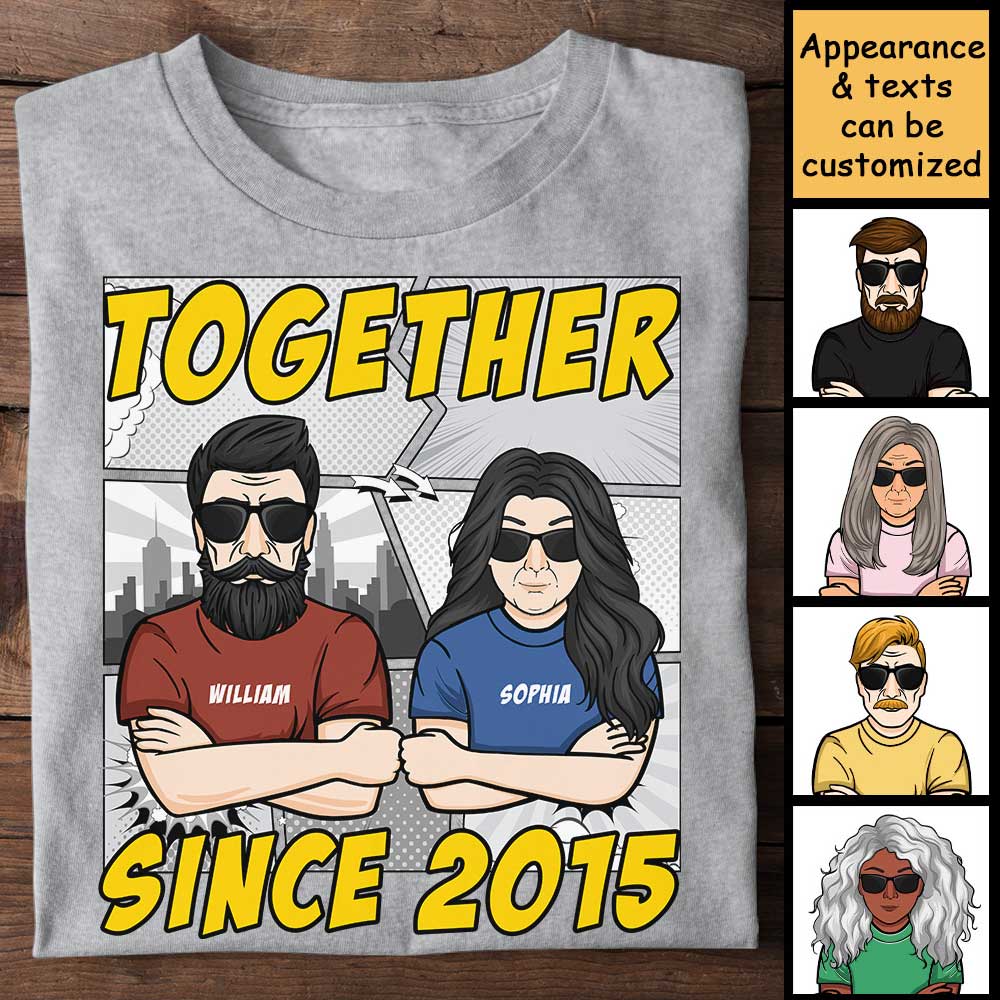 Toi et moi ensemble depuis 2015 - Cadeau pour couple, mari et femme - T-shirt unisexe personnalisé