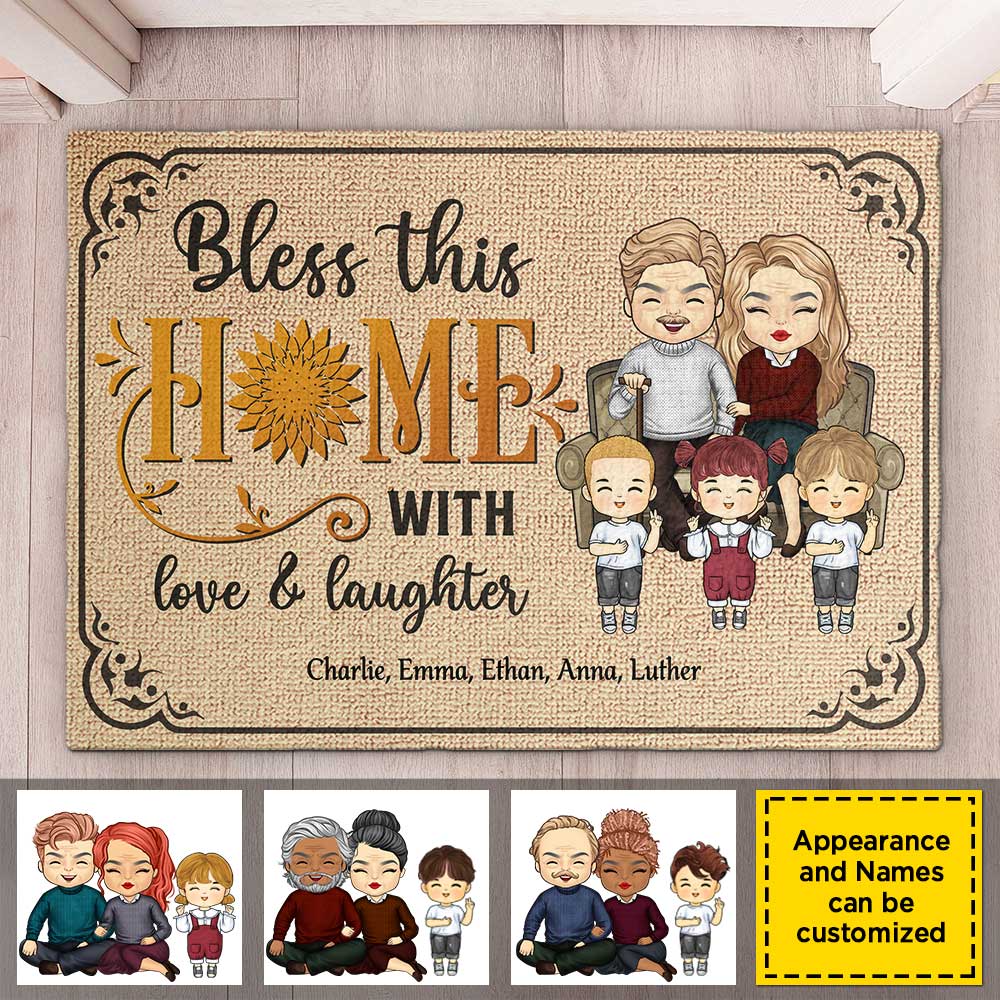 Bénissez cette maison avec amour et rires - Tapis décoratif personnalisé - Cadeaux d'anniversaire, cadeau pour couples, mari et femme