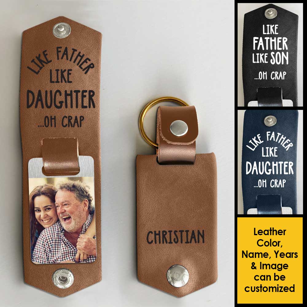 Tel père, telle fille - Porte-clés personnalisé en cuir PU - Télécharger une image, cadeau pour papa