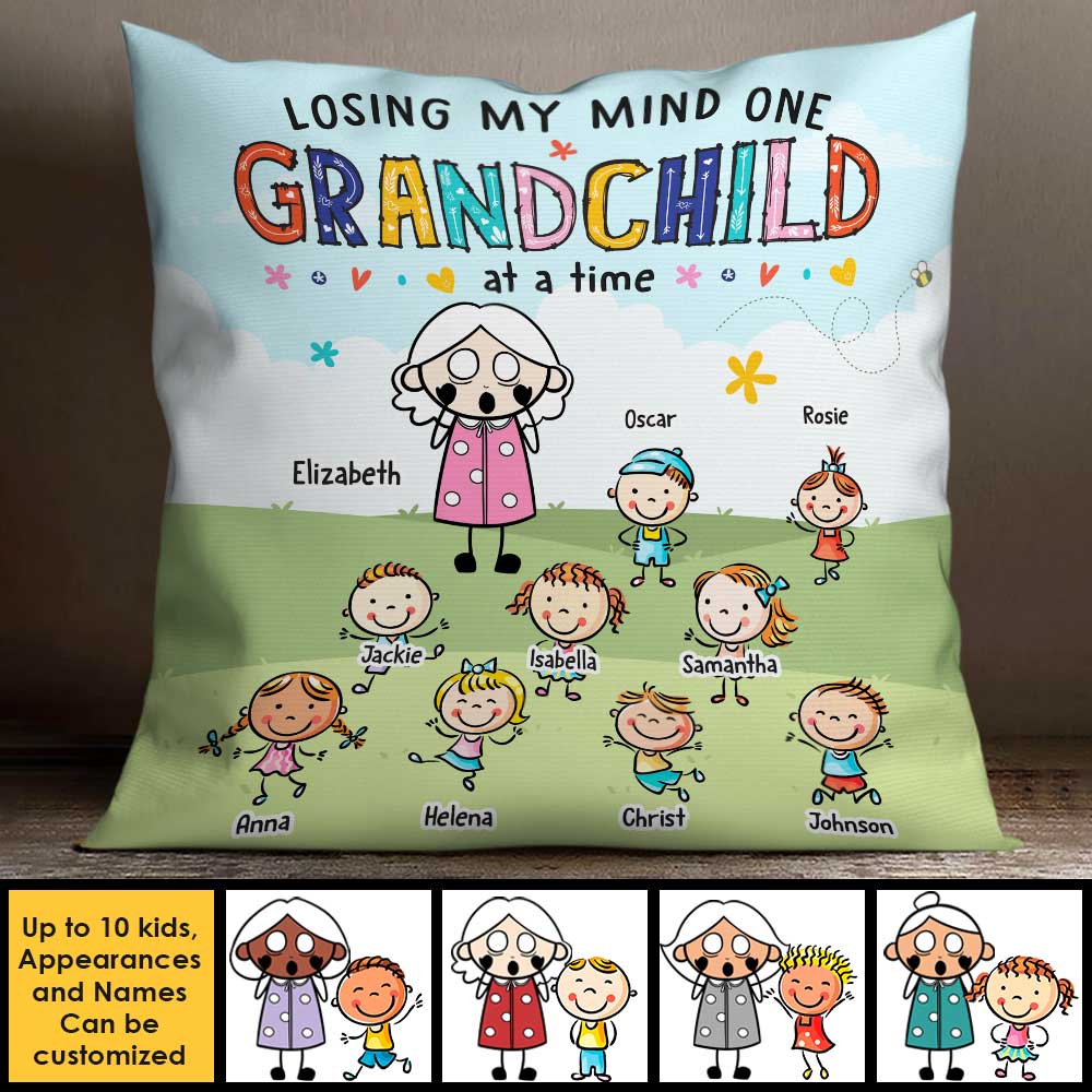 Je perds la tête, un petit-enfant à la fois - Cadeau pour grand-mère, oreiller personnalisé (coussin inclus)
