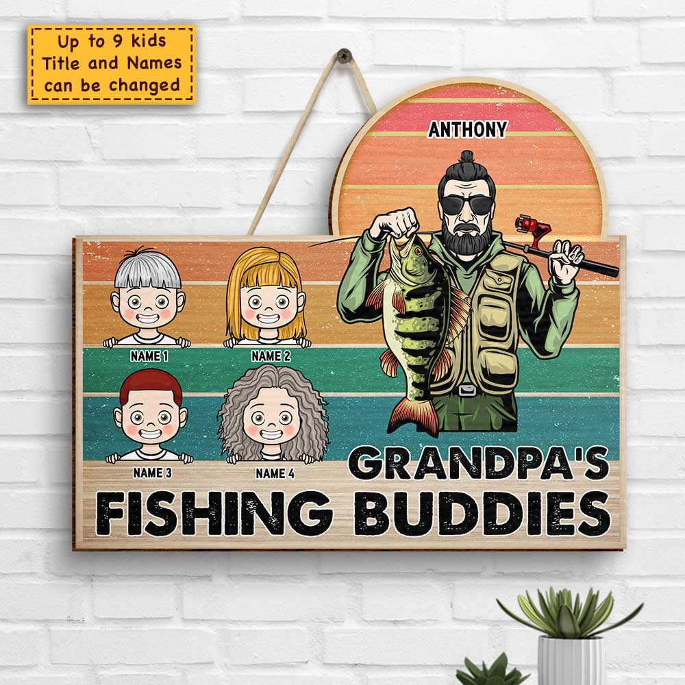 Les copains de pêche de grand-père - Cadeau pour papa, grand-père - Panneau en bois personnalisé
