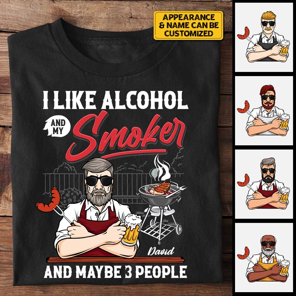 J'aime l'alcool et mon fumeur - T-shirt unisexe personnalisé, sweat à capuche - Cadeau pour papa, grand-père