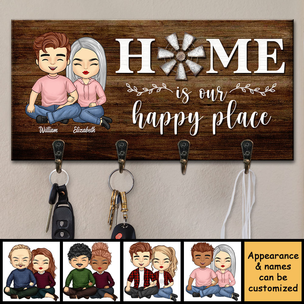 La maison est notre endroit heureux - Porte-clés personnalisé, porte-clés - Cadeau pour couples, mari et femme