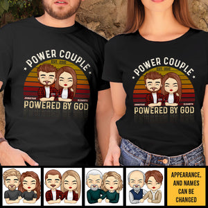 Power Couple, Powered By God - Personalized Unisex T-Shirt, Hoodie, Sweatshirt - Gift For Couple, Husband Wife, Anniversary, Engagement, Wedding, Marriage Gift
