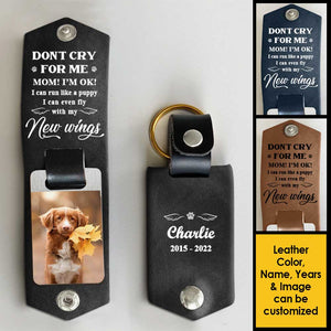 Je peux voler avec mes nouvelles ailes - Porte-clés personnalisé en cuir PU - Télécharger une image, un cadeau commémoratif, un cadeau de condoléances