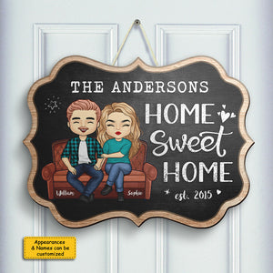 Panneau en bois personnalisé « Home Sweet Home » - Cadeau pour couple, mari et femme