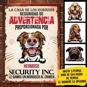 Le damos un mordisco al crimen Spanish - Funny Personalized Dog Metal Sign.