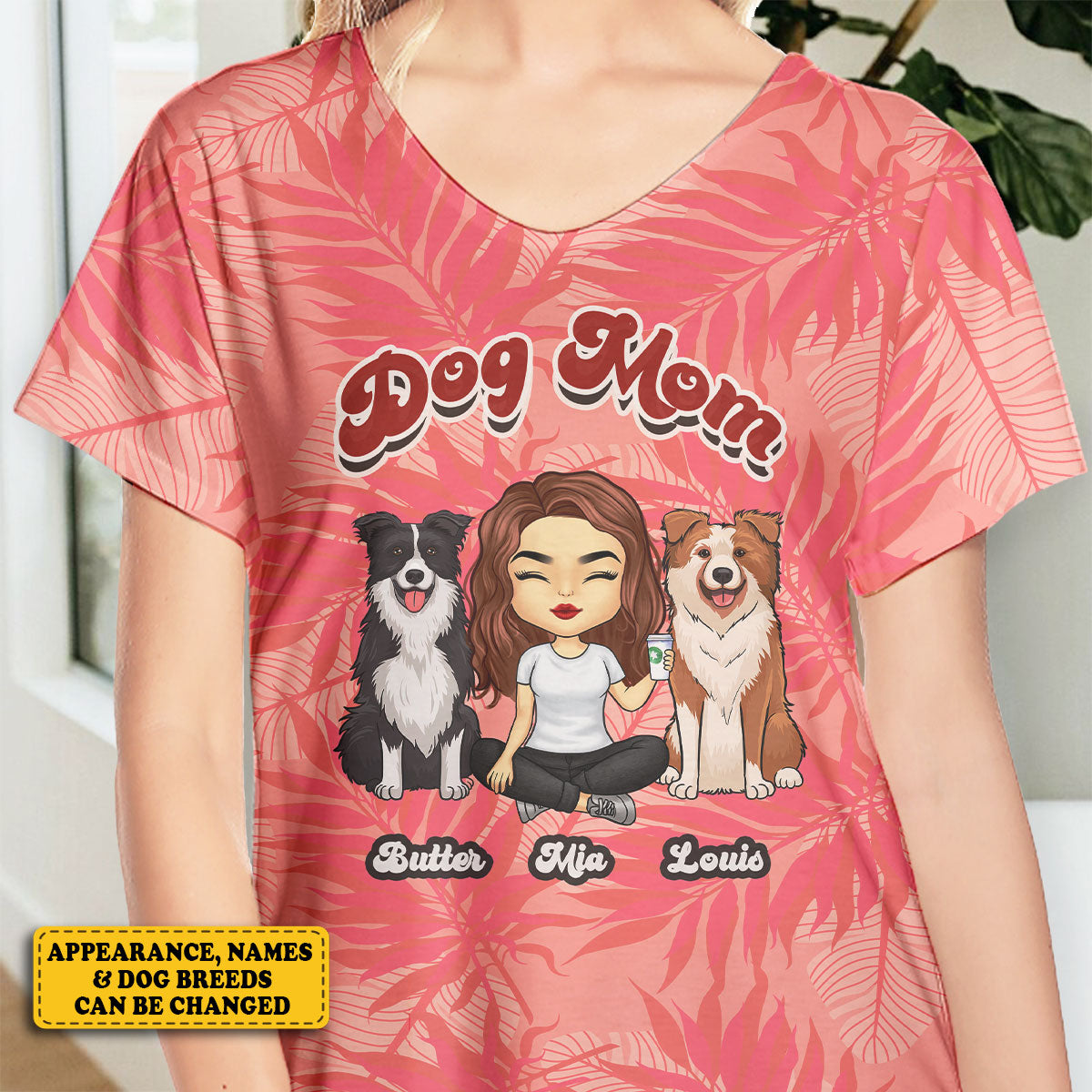 Meilleure maman de chien au monde - T-shirt col V personnalisé - Cadeau pour les amoureux des animaux