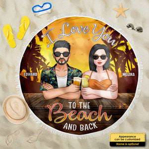Serviette de plage ronde personnalisée « Aller-retour à la plage » – Cadeau pour couple, mari et femme