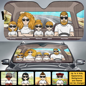Happy Family Trip - Personalized Auto Sunshade - Gift For Couples, Husband Wife