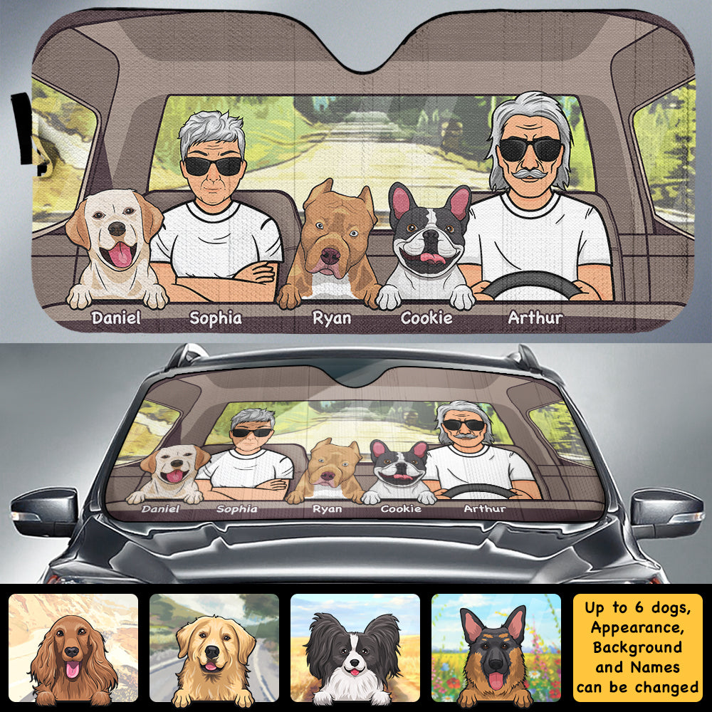 Road trip avec chiens - Pare-soleil auto personnalisé - Cadeau pour couple, mari et femme