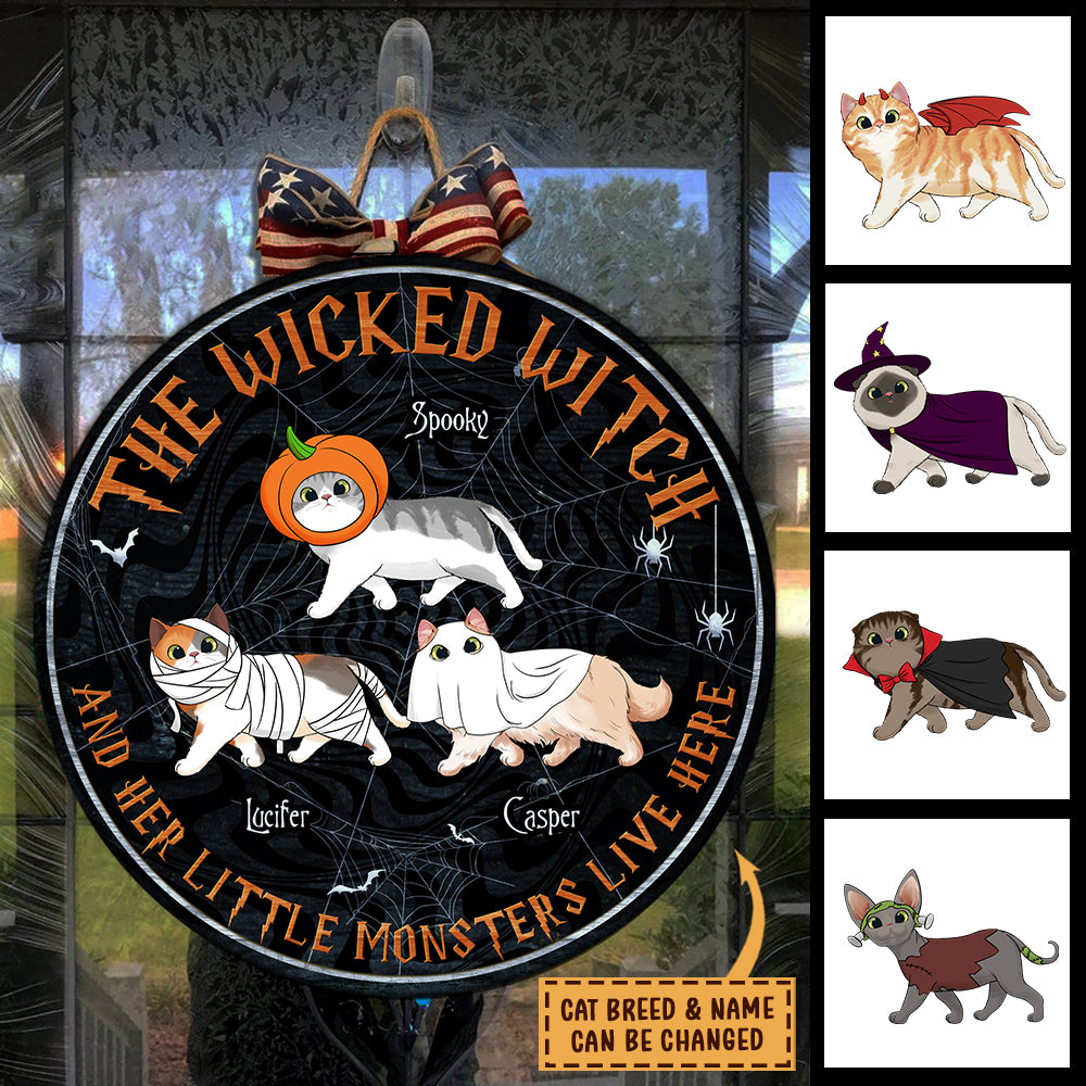 The Wicked Witch And Her Little Monsters Live Here - Funny Personalized Cat Door Sign.