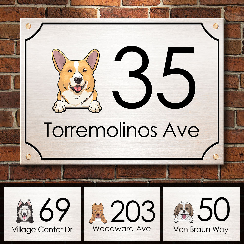 Dog Peeking House Number - Personalized Metal Sign.
