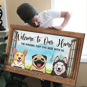 Welcome To Our Home Dogs By The Windows - Personalized Horizontal Canvas.