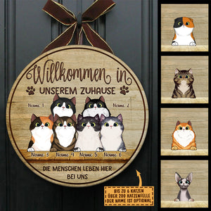 Willkommen In Meinem Zuhause - Lustiges Personalisiertes Katzentürschild, Funny Personalized Cat Door Sign German.