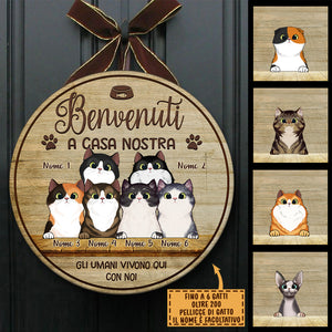 Benvenuto A Casa Mia - Divertente Cartello Personalizzato Per La Porta Del Gatto, Funny Personalized Cat Door Sign Italian.
