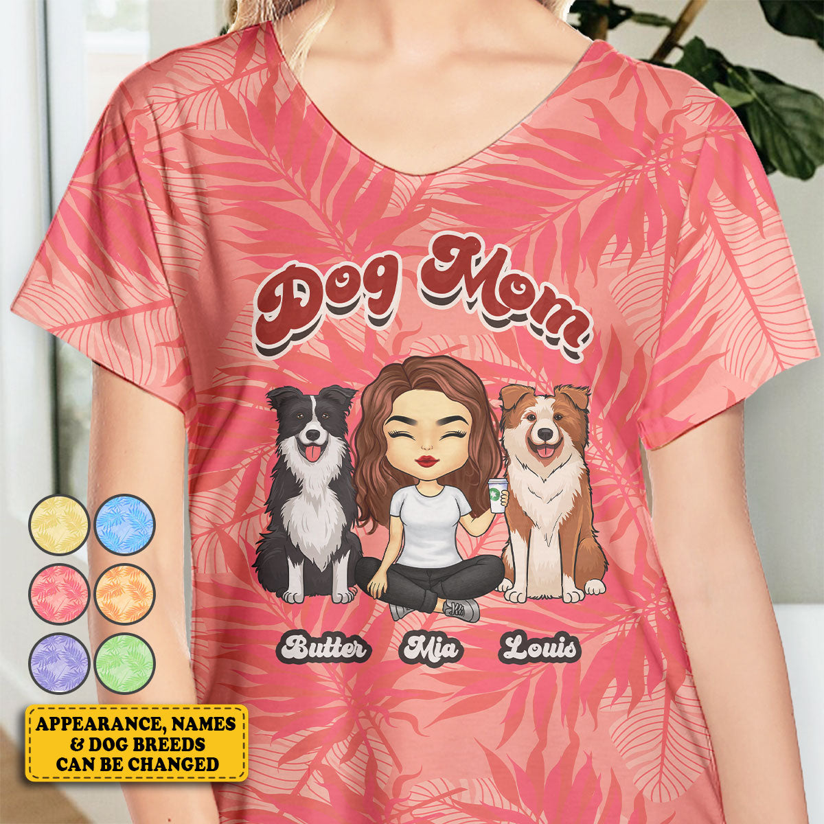 Meilleure maman de chien au monde - T-shirt col V personnalisé - Cadeau pour les amoureux des animaux