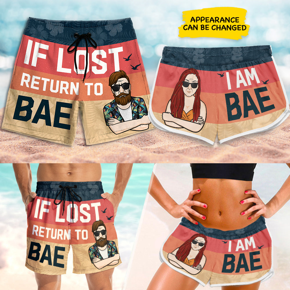 Si tu es perdu, reviens voir mon chéri ! Short de plage personnalisé pour couple ! Cadeau pour couple, mari et femme