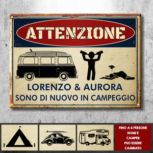 I Campeggiatori Ubriachi Sono Di Nuovo In Campeggio - Panneau métallique de camping personnalisé italien