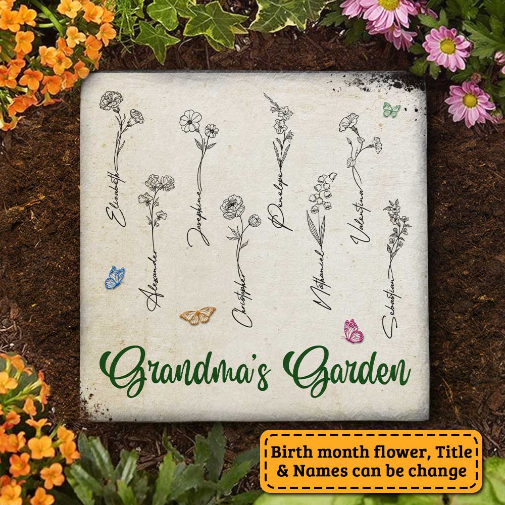 Jardin fleuri de grand-mère - Pierre de jardin personnalisée - Cadeau pour grand-mère et grands-parents