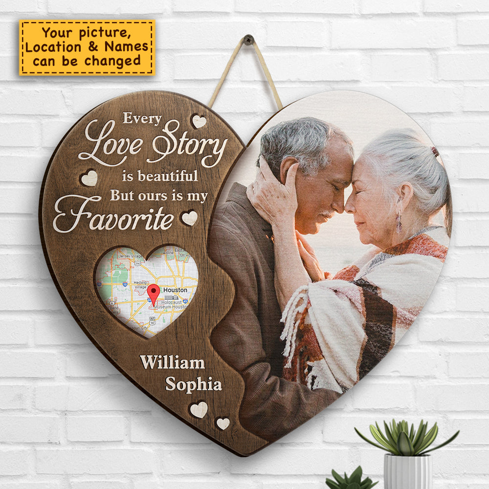 Notre histoire d'amour est ma préférée - Panneau en bois personnalisé - Cadeau pour couple, mari et femme