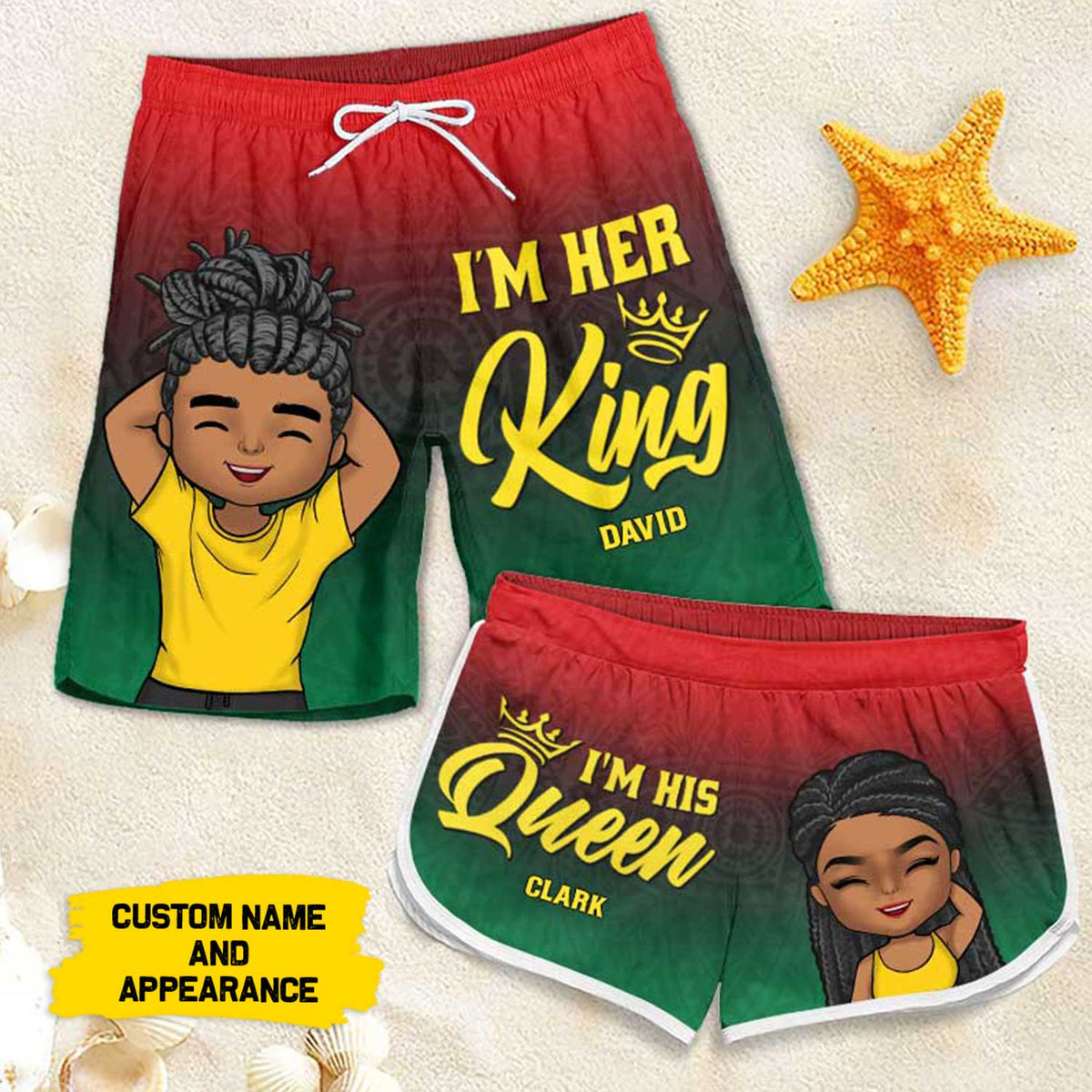 Je suis sa reine - Short de plage personnalisé pour couple - Cadeau pour couple, mari et femme