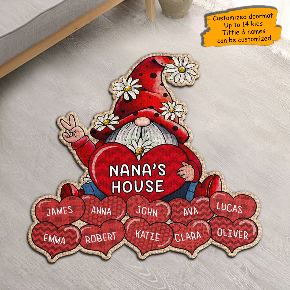 Nana &amp; Kids Hearts - Tapis décoratif personnalisé - Cadeau pour maman et grand-mère 