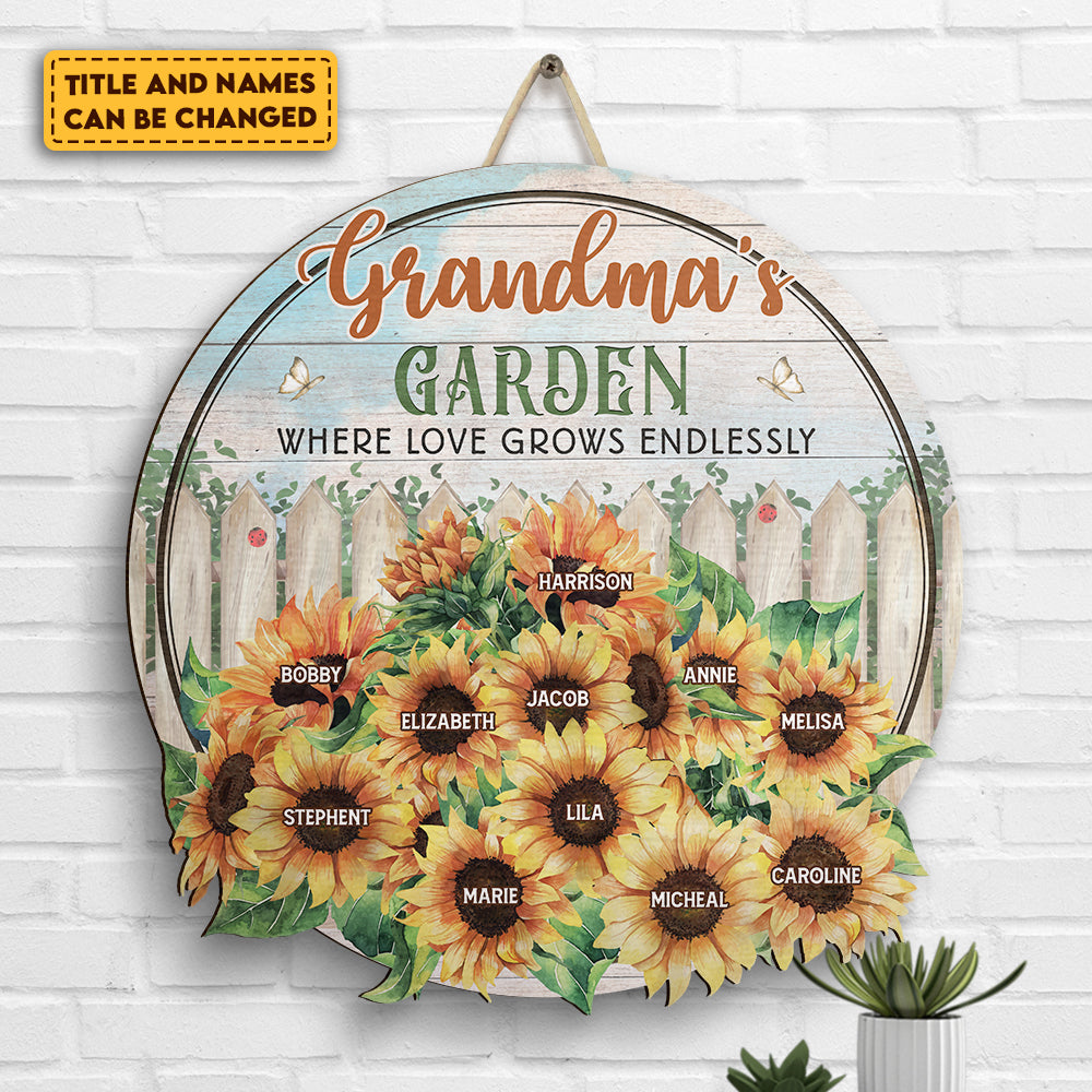 Là où l'amour grandit sans fin - Panneau en bois personnalisé - Cadeau pour grand-mère et grands-parents