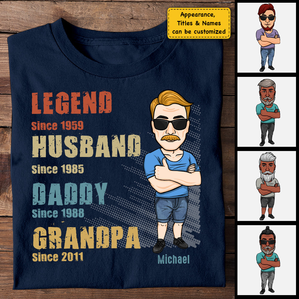 Légende Mari Papa Grand-père - T-shirt unisexe personnalisé, sweat à capuche - Cadeau pour papa, grand-père