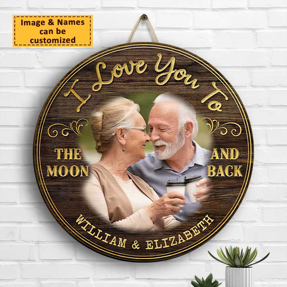 Je t'aime jusqu'à la lune et retour - Panneau en bois personnalisé - Télécharger une image, cadeau pour couple, mari et femme