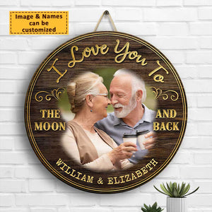 Je t'aime jusqu'à la lune et retour - Panneau en bois personnalisé - Télécharger une image, cadeau pour couple, mari et femme