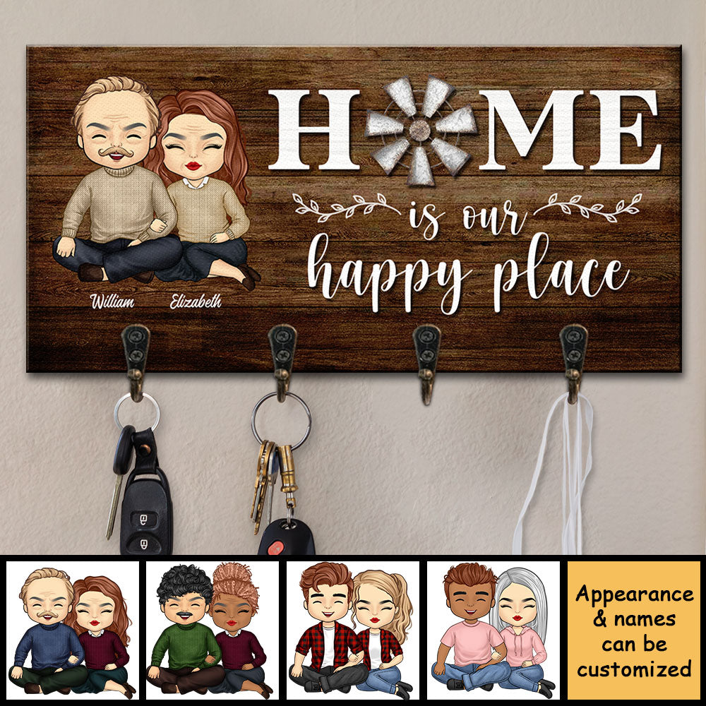 La maison est notre endroit heureux - Porte-clés personnalisé, porte-clés - Cadeau pour couples, mari et femme