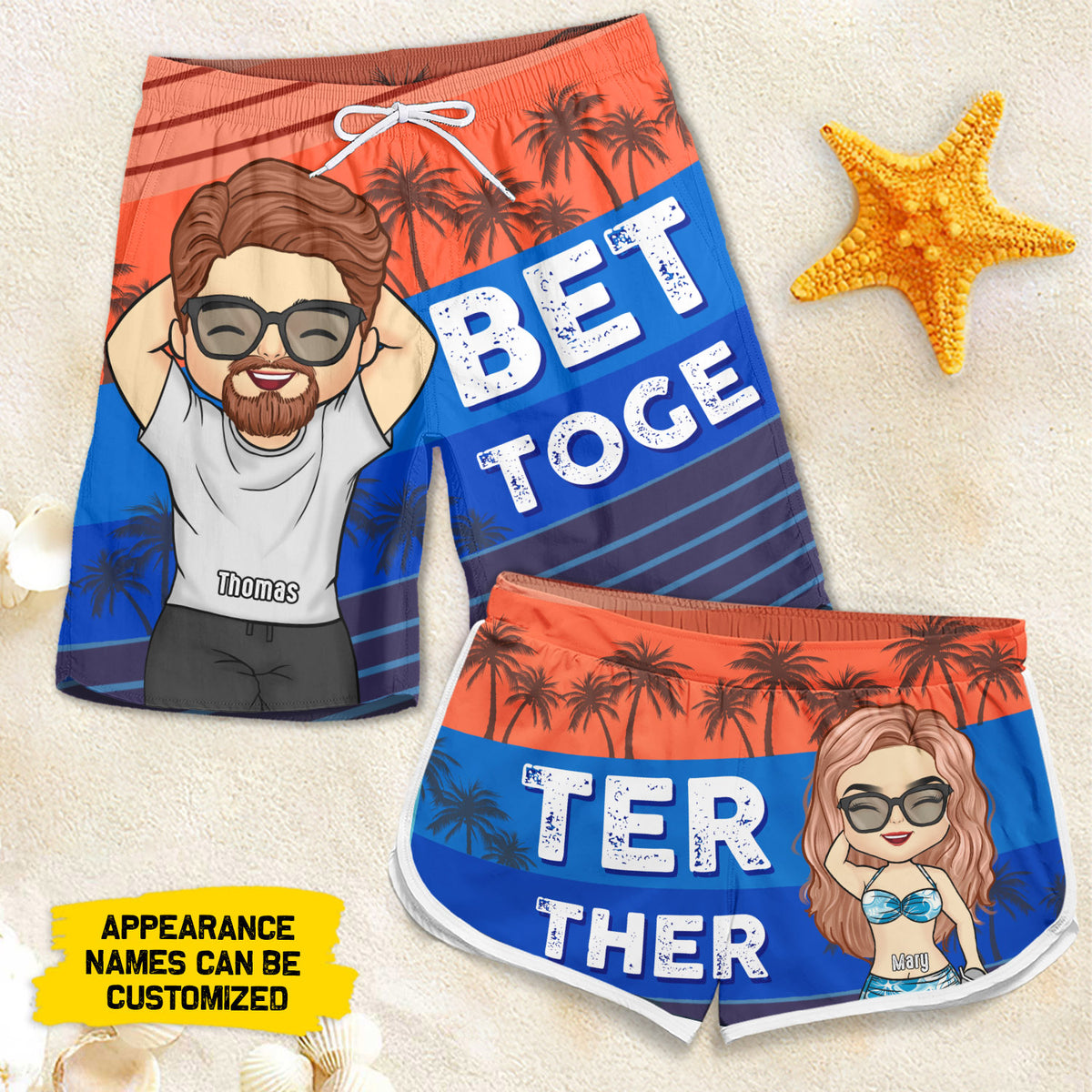 Ensemble, c'est mieux ! Short de plage personnalisé pour couple ! Cadeau pour couple, mari et femme