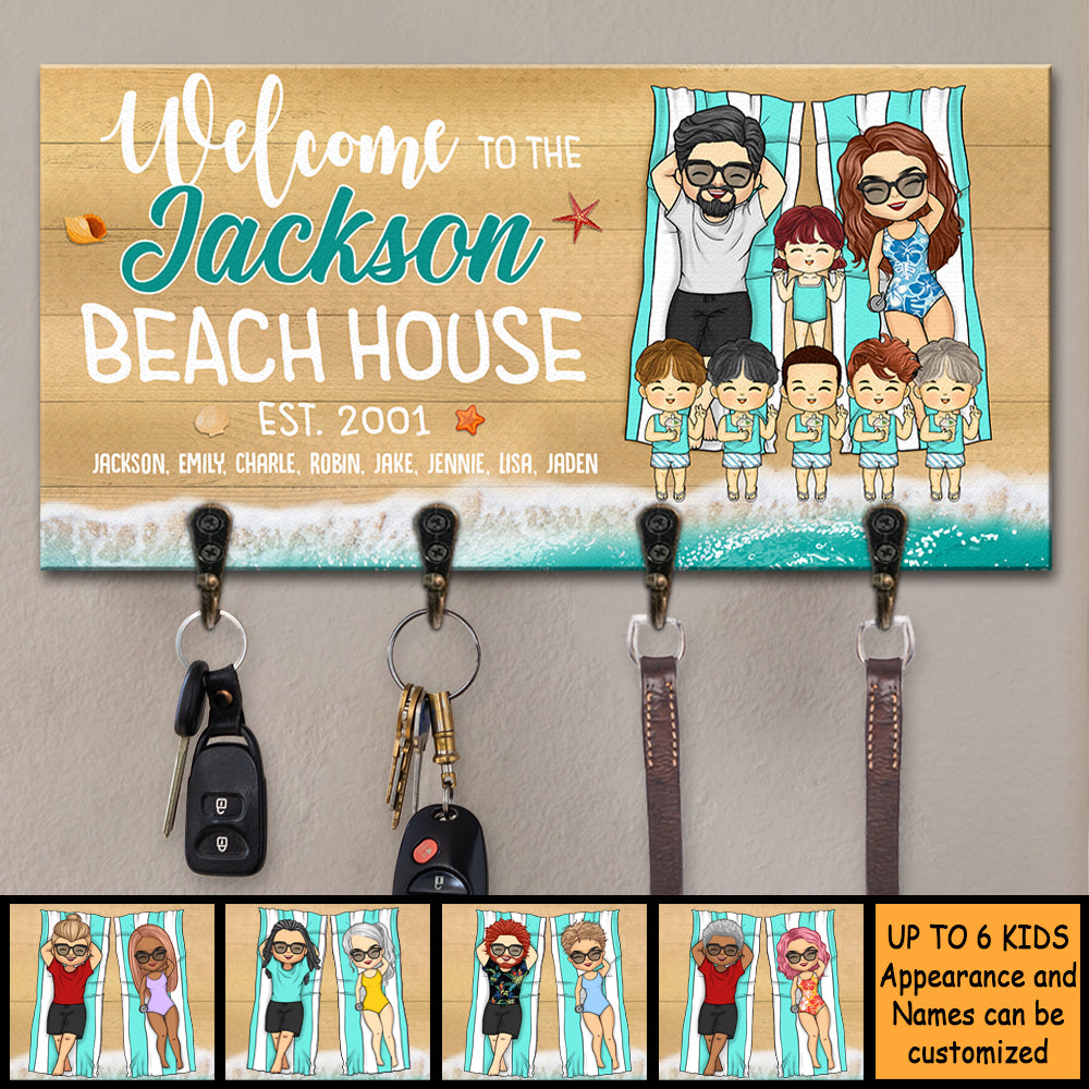 Bienvenue à la maison familiale de plage - Porte-clés personnalisé, porte-clés - Cadeau pour couples, mari et femme