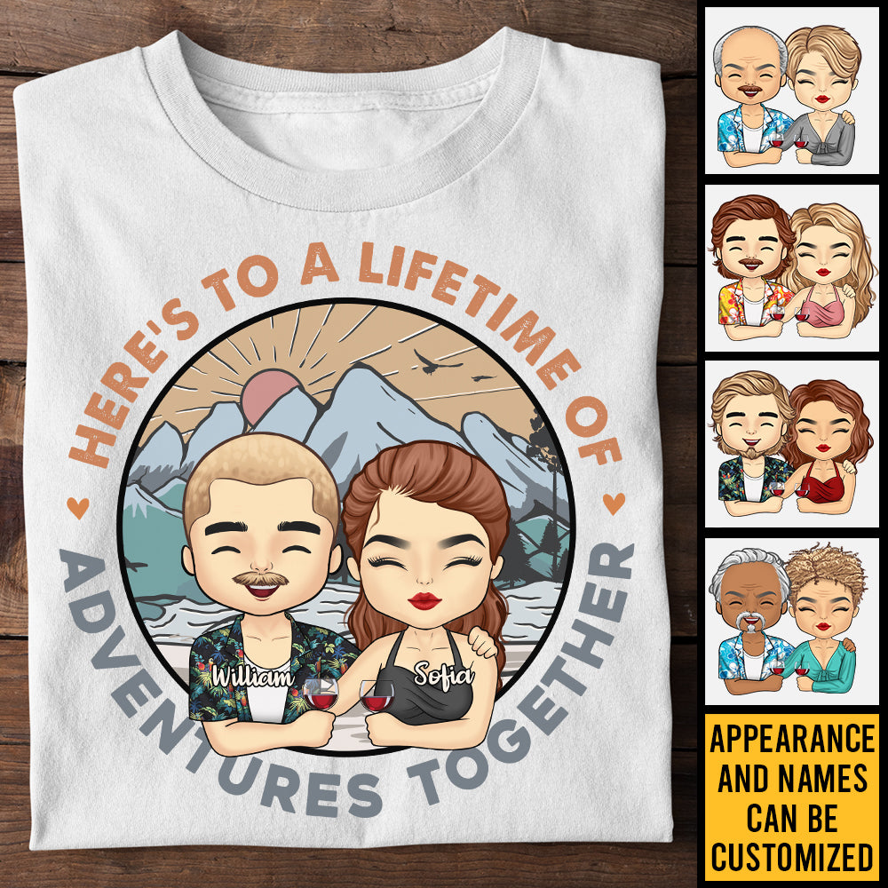 Voici une vie d'aventures - T-shirt unisexe personnalisé, sweat à capuche, sweat-shirt - Cadeau pour couple, mari, femme, anniversaire, fiançailles, mariage, mariage, cadeau de camping