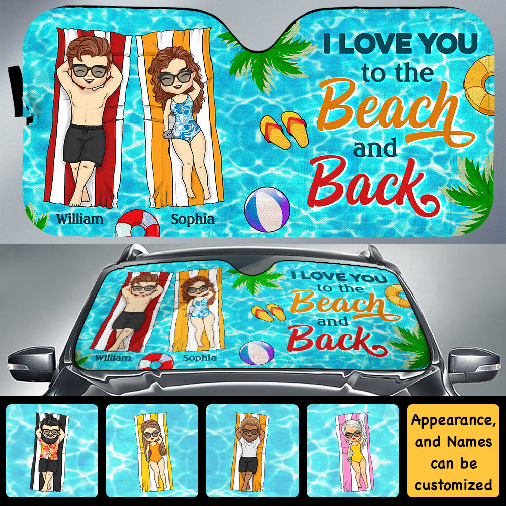 Je t'aime jusqu'à la plage et retour - Cadeau pour couple, mari et femme - Pare-soleil automatique personnalisé