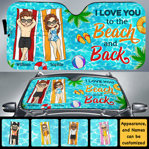 Je t'aime jusqu'à la plage et retour - Cadeau pour couple, mari et femme - Pare-soleil automatique personnalisé