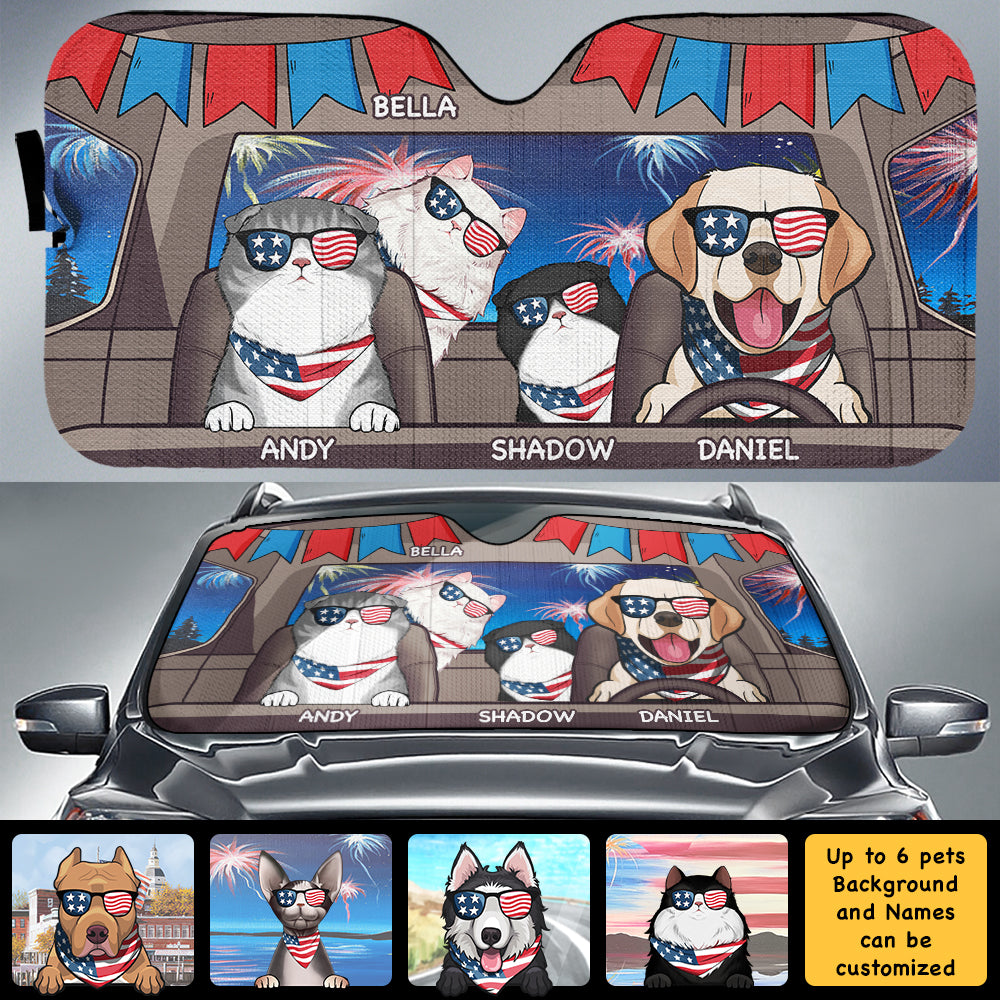Joyeux 4 juillet, mon chien ! Pare-soleil de voiture personnalisé ! Cadeau pour les amoureux des animaux