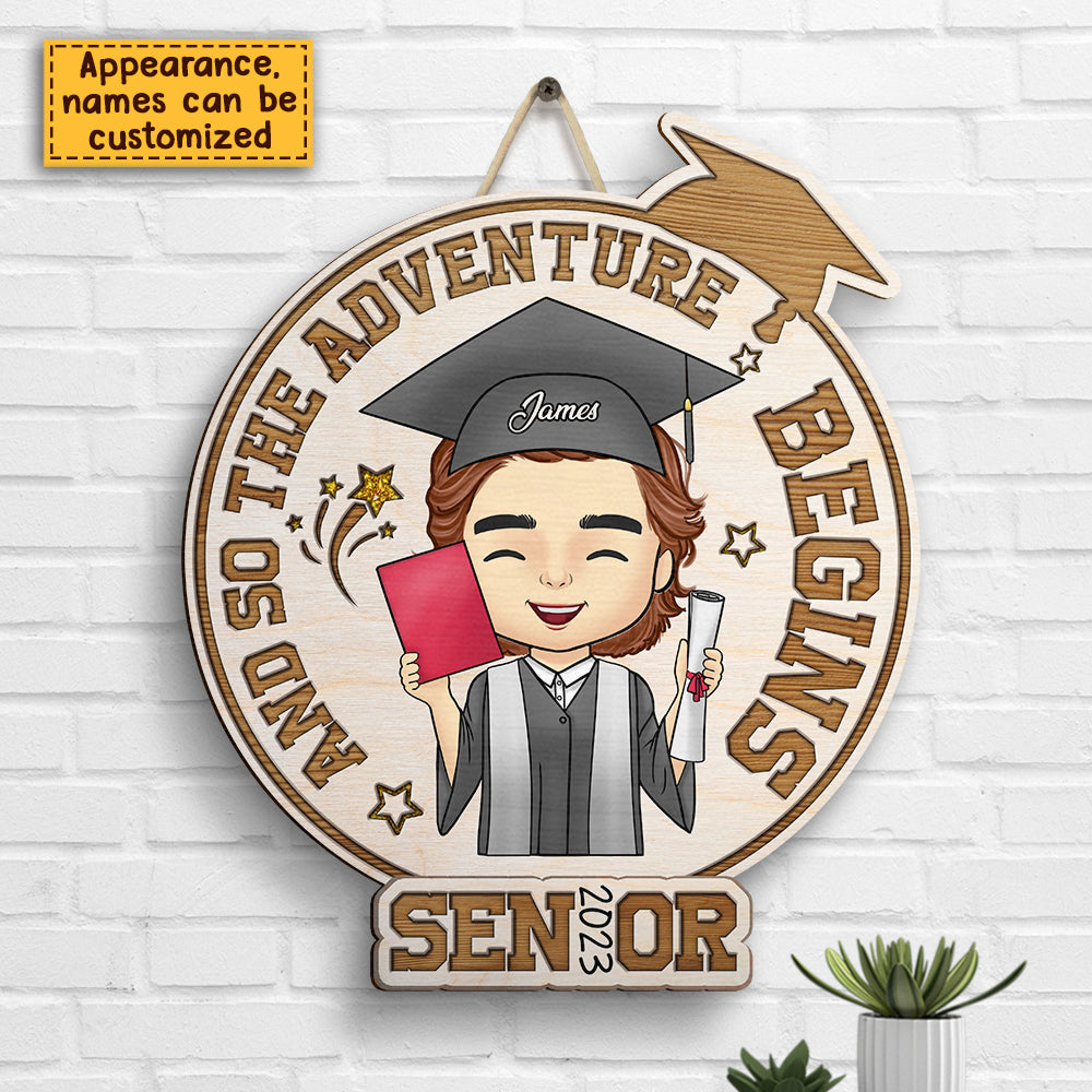 L'aventure commence - Panneau en bois personnalisé - Cadeau de fin d'études