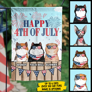 Happy 4th Of July, Welcome To Our Cat Home - 4th Of July Decoration - Personalized Flag.