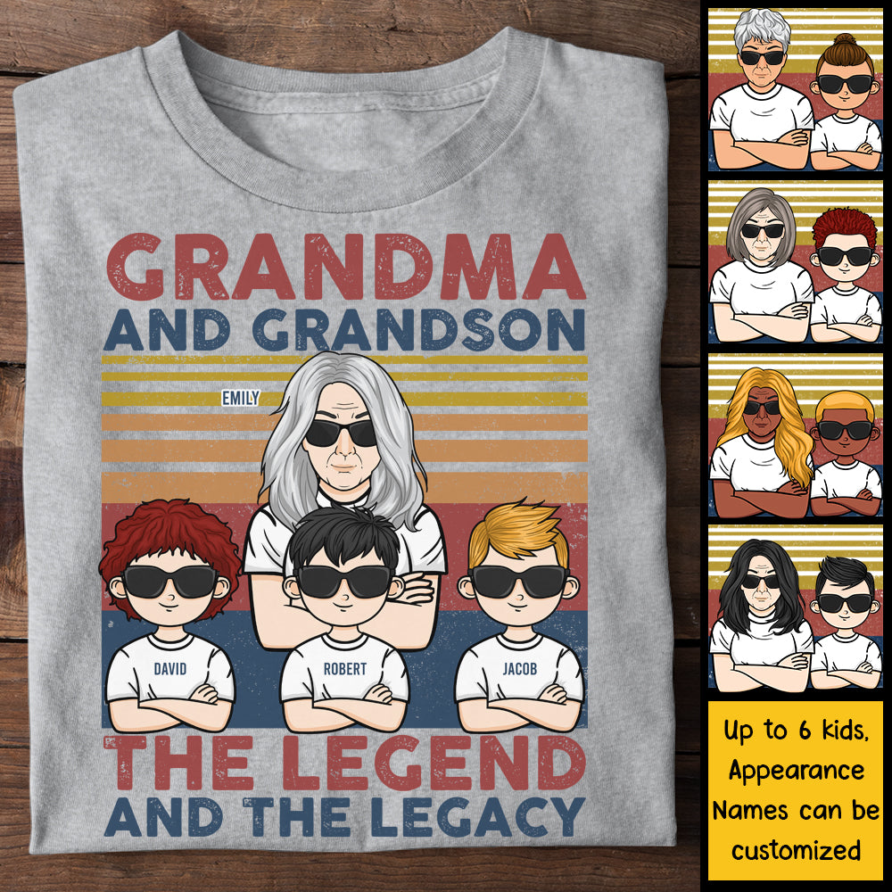 Grand-mère et petit-fils, légende et héritage - T-shirt unisexe personnalisé, sweat à capuche - Cadeau pour maman, grand-mère