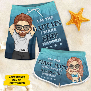 I'm The Captain & I'm The First Mate - Personalized Couple Beach Shorts - Gift For Couples, Husband Wife