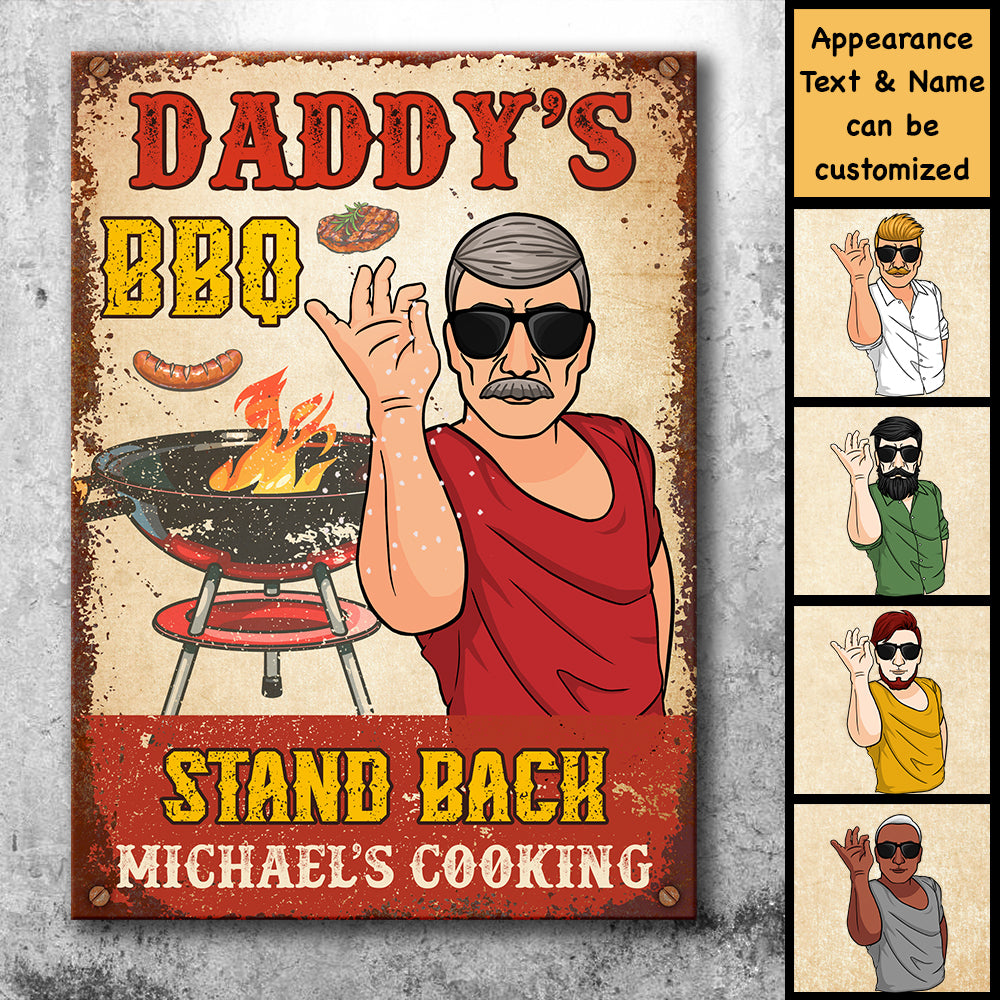 Papa BBQ Stand Back - Cadeau pour papa, grand-père - Plaque en métal personnalisée