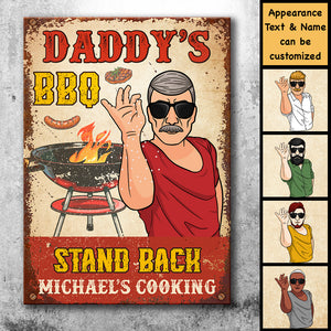 Papa BBQ Stand Back - Cadeau pour papa, grand-père - Plaque en métal personnalisée