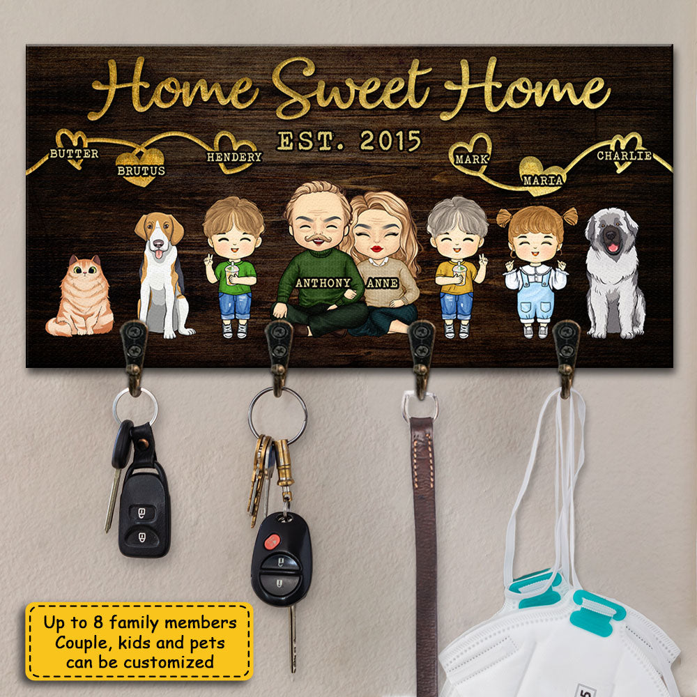 Porte-clés personnalisé « Home Sweet Home » pour parents, enfants et animaux de compagnie - Cadeau d'anniversaire, cadeau pour couple, mari et femme