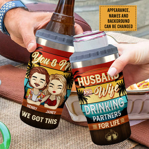 Drinking & Travels Partner For Life - Personalized Can Cooler - Gift For Couples, Husband Wife