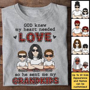 God Knew My Heart Needed Love So He Sent Me My Grandkids - Gift For Mom, Grandma - Personalized Unisex T-shirt, Hoodie.